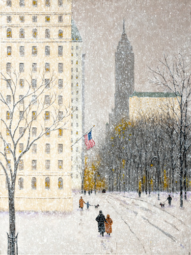 Painting titled "5th Avenue Winter" by Patrick Antonelle, Original Artwork, Oil
