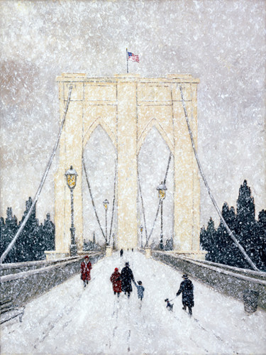 Painting titled "Brooklyn Bridge, 18…" by Patrick Antonelle, Original Artwork, Oil