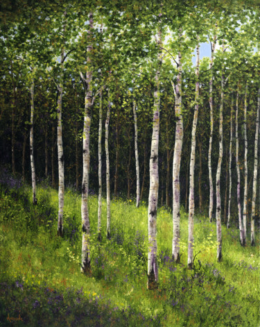 Painting titled "Summer Birches" by Patrick Antonelle, Original Artwork, Oil