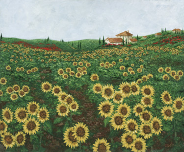 Painting titled "Sunflowers, Tuscany" by Patrick Antonelle, Original Artwork, Digital Print