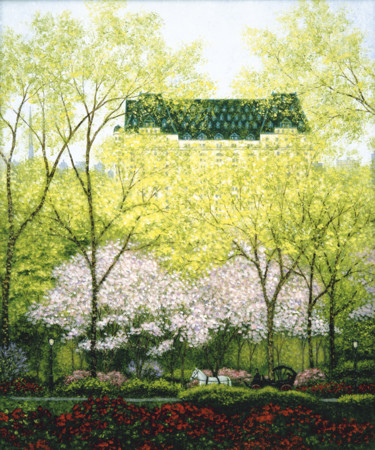 Painting titled "Plaza Hotel, Spring" by Patrick Antonelle, Original Artwork, Oil