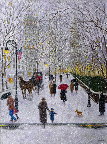 Painting titled "Winter on Fifth Ave…" by Patrick Antonelle, Original Artwork, Oil