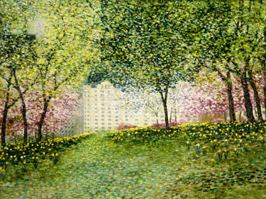 Painting titled "Daffodil Hill, Cent…" by Patrick Antonelle, Original Artwork, Oil