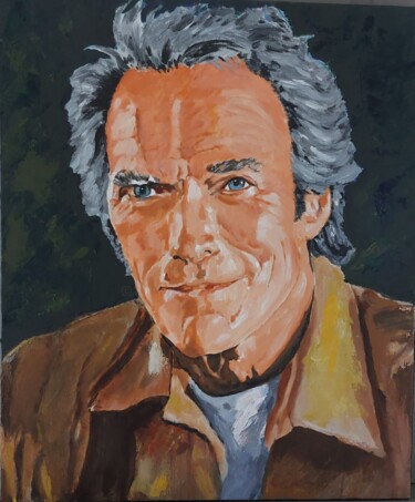 Painting titled "Clint" by Patrick Barrett, Original Artwork, Acrylic Mounted on Wood Stretcher frame