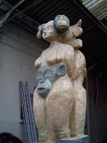 Sculpture intitulée "VACHE FOLLE" par Patrick Basset, Œuvre d'art originale, Bois