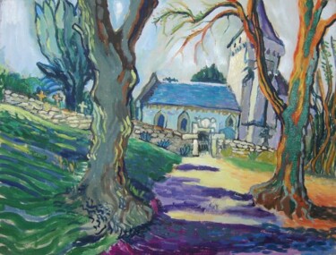 Painting titled "L'EGLISE FORTIFIEE" by Patrick Basset, Original Artwork, Oil