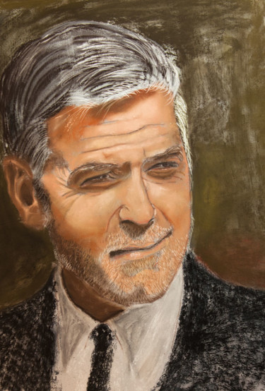 Картина под названием "George Clooney Past…" - Patrick Bauquel, Подлинное произведение искусства, Пастель