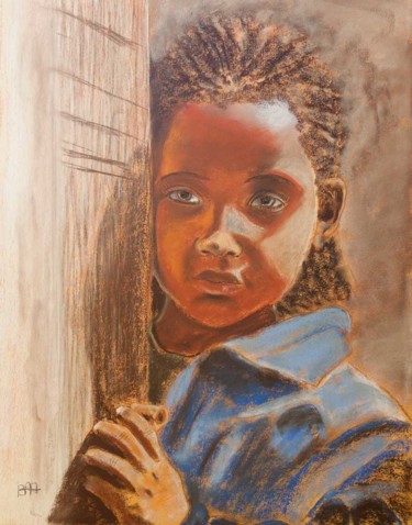 Ζωγραφική με τίτλο "Portrait d'enfant" από Patrick Bauquel, Αυθεντικά έργα τέχνης, Παστέλ