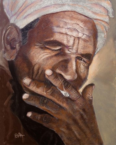 Pintura intitulada "Egyptien à la cigar…" por Patrick Bauquel, Obras de arte originais, Pastel
