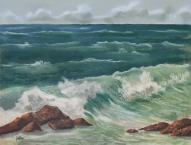Pittura intitolato "Bord de mer agité" da Patrick Bauquel, Opera d'arte originale, Pastello
