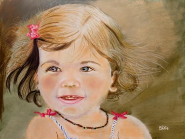 Painting titled "Portrait de fillette" by Patrick Bauquel, Original Artwork, Pastel