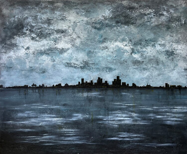Painting titled "Dark city" by Patrick Bel, Original Artwork, Acrylic Mounted on Wood Stretcher frame