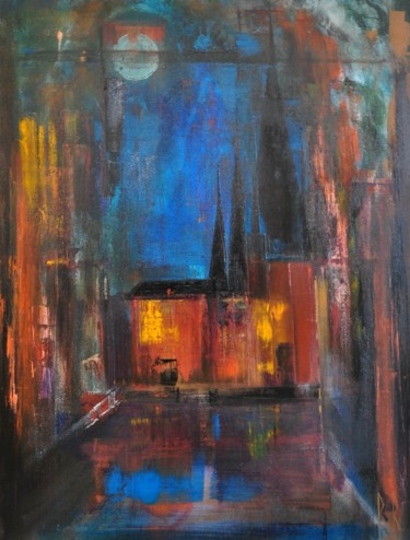 Peinture intitulée "nuit bleue" par Bernon, Œuvre d'art originale, Acrylique