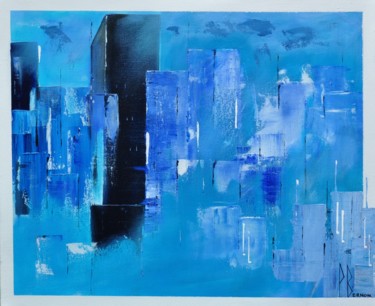 Malerei mit dem Titel "ville bleue" von Bernon, Original-Kunstwerk, Acryl