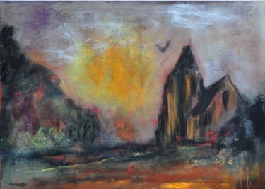 Peinture intitulée "L'église abandonnée." par Bernon, Œuvre d'art originale, Acrylique