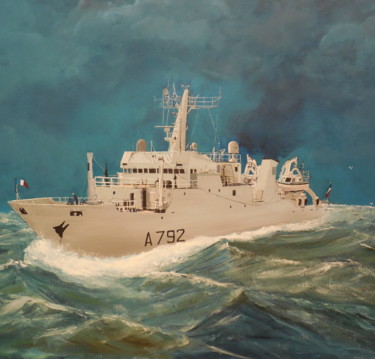 Pittura intitolato "Navire oceanographi…" da Patrick Bigeon, Opera d'arte originale, Acrilico