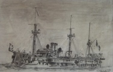 Drawing titled "Bateau militaire d'…" by Patrick Bigeon, Original Artwork, Pencil