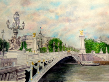 Painting titled "Pont Alexandre III…" by Patrick Bigeon, Original Artwork, Watercolor