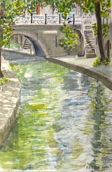 Peinture intitulée "Canal à Utrecht (Pa…" par Patrick Bigeon, Œuvre d'art originale, Aquarelle