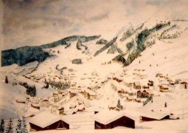 Картина под названием "village-des-alpes.j…" - Patrick Bigeon, Подлинное произведение искусства, Акварель