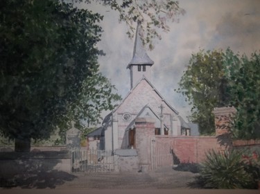 Painting titled "Eglise de Honguemare" by Patrick Bigeon, Original Artwork, Watercolor