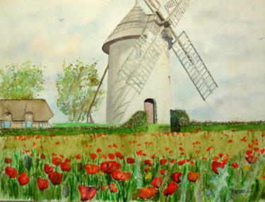 Картина под названием "Moulin de pierre à…" - Patrick Bigeon, Подлинное произведение искусства, Акварель