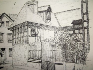 Dessin intitulée "Vieille maison à La…" par Patrick Bigeon, Œuvre d'art originale, Encre