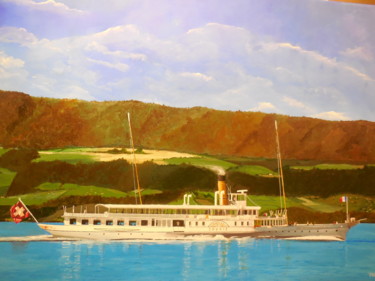 Painting titled "Bateau a roue a aub…" by Patrick Bigeon, Original Artwork, Acrylic