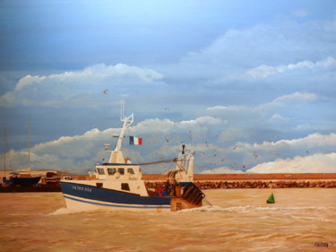 Картина под названием "Retour de pêche à T…" - Patrick Bigeon, Подлинное произведение искусства, Акрил