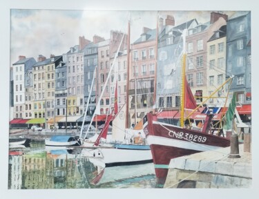 Картина под названием "Port de Honfleur" - Patrick Bigeon, Подлинное произведение искусства, Акварель Установлен на artwork_…