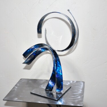 Sculpture titled "Coulée de bleu" by Patrick Blandin, Original Artwork, Stainless Steel