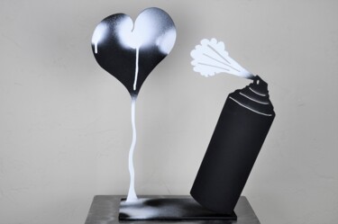 Γλυπτική με τίτλο "Coeur en black and…" από Patrick Blandin, Αυθεντικά έργα τέχνης, Από ανοξείδωτο χάλυβα