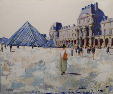Printmaking titled "Paris Louvre" by Patrick Ceron, Original Artwork, Digital Print Mounted on Wood Stretcher frame