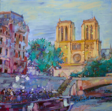 Painting titled "Paris Notre Dame_1" by Patrick Ceron, Original Artwork, Acrylic Mounted on Wood Stretcher frame