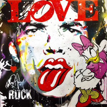 Painting titled "Mick Jagger, I love…" by Patrick Cornee, Original Artwork, Oil Mounted on Wood Stretcher frame