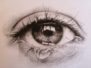 Dessin intitulée "L'œil qui pleure" par Patrick Couvet, Œuvre d'art originale, Craie