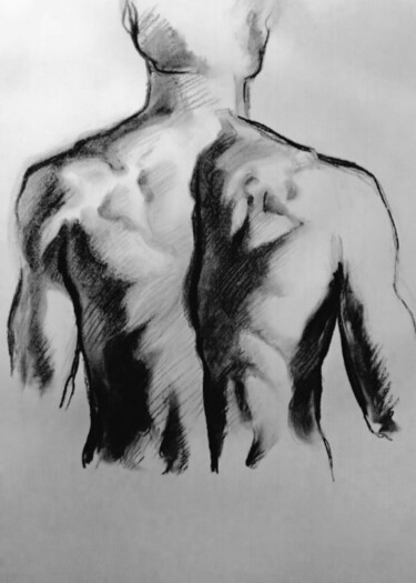Drawing titled "DOS D’HOMME" by Patrick Couvet, Original Artwork, Charcoal