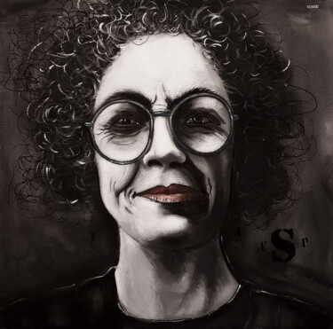 Malerei mit dem Titel "Portrait de Samira" von Patrick Danion (spasp), Original-Kunstwerk, Acryl