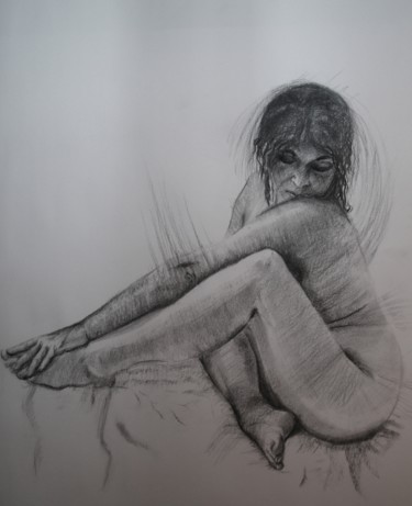 Drawing titled "Contemplation 01" by Patrick Dorigny, Original Artwork, Charcoal