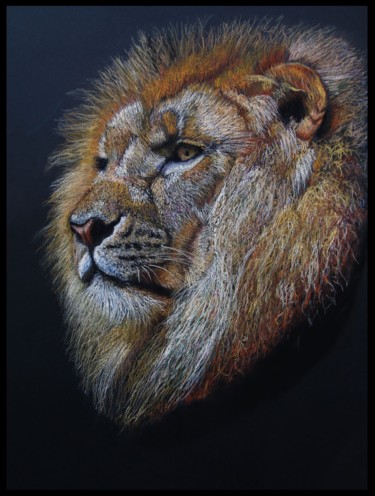 Peinture intitulée "-lion-" par Patrick Dorigny, Œuvre d'art originale, Pastel