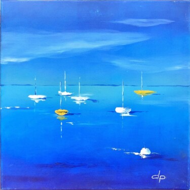 Painting titled "Marine en bleu" by Patrick Dugué, Original Artwork, Acrylic Mounted on Wood Stretcher frame