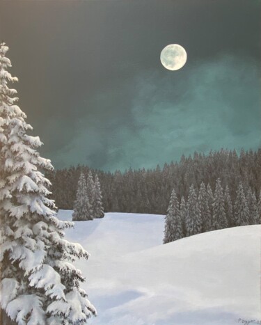 Malerei mit dem Titel "Symphonie lunaire" von Patrick Egger, Original-Kunstwerk, Acryl Auf Keilrahmen aus Holz montiert