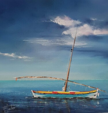 Peinture intitulée "Barque catalane" par Patrick Fischer, Œuvre d'art originale, Pastel