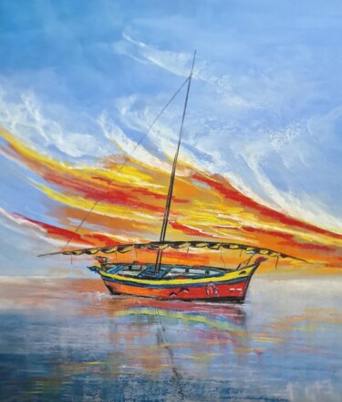 Schilderij getiteld "Barque" door Patrick Fischer, Origineel Kunstwerk, Pastel