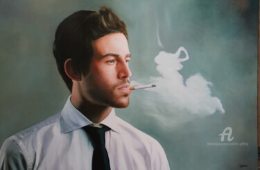 Painting titled "Le trader fume" by Patrick Geffroy, Original Artwork, Oil