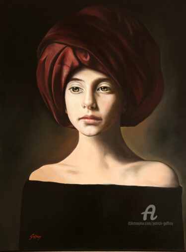 Malarstwo zatytułowany „La jeune fille au t…” autorstwa Patrick Geffroy, Oryginalna praca, Olej