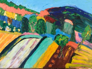 Painting titled "Collines en couleur" by Patrick Gianina, Original Artwork, Acrylic