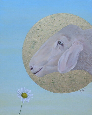Painting titled "Sheep And The Last…" by Patrick Gourgouillat, Original Artwork, Oil Mounted on Wood Stretcher frame
