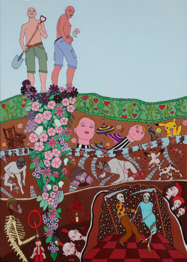 绘画 标题为“«The Gardeners _Fea…” 由Patrick Gourgouillat, 原创艺术品, 丙烯