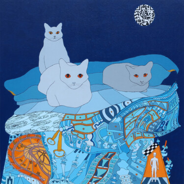 Pintura titulada ""Grey Cats"" por Patrick Gourgouillat, Obra de arte original, Acrílico